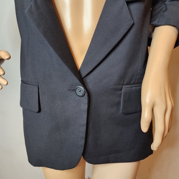 BB Dakota Black ruched 3/4 sleeve blazer. Women's size 2. Pockets - Picture 7 of 16